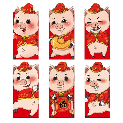 

Chinese Year Red Pocket The Year of the Pig Red Envelopes for Kids Elder Lucky Gifts Year Pictures Red Pockets 6pcsSet