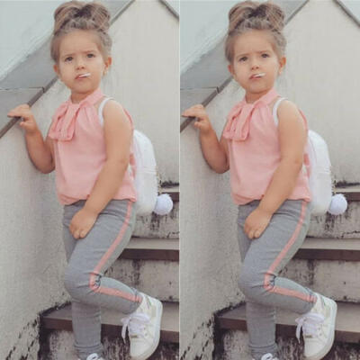 

US 2PCS Toddler Kid Baby Girl Clothes Sleeveless TopsPants Summer Outfits Set