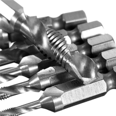 

1Pc 2 In 1 14" Hex Shank HSS Metric Right Hand Screw Thread Tap Taper & Drill Bits M10