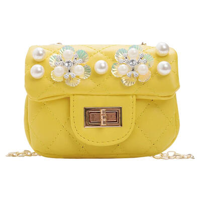 

PU Leather Diamond Pattern Kids Girls Messenger Shoulder Bags Pearl Flowers