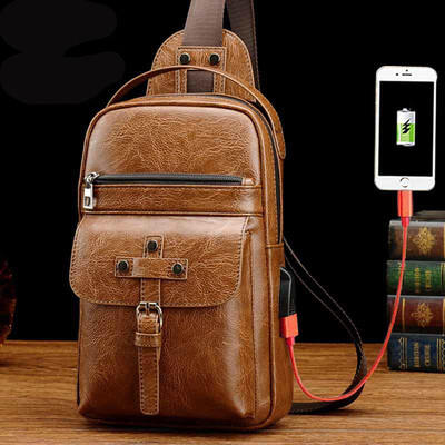 

Retro chest bag USB mens bag casual backpack mens shoulder bag Messenger bag mens zipper bag