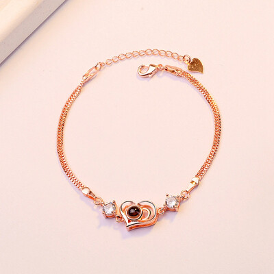 

I Love You In 100 Languages Heart Bangles Microscopic Carvings Light Projected Pendant Bracelets