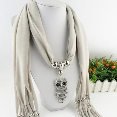 

Popular Alloy Pendant Soft Shawl Necklace Scarf Owl Pendant Necklace Scarf Fringed Scarf