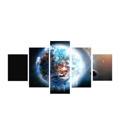 

5pcs Blue Earth Modular Oil Pictures Universe Canvas Poster HD Printed Oil Painting Drawing Photo