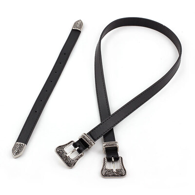 

New vintage female three-piece belt Metal Leather Double Buckle Fashion Waistband New Hot Belts for Women Luxury Designer Brand