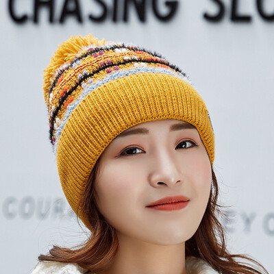 

Hat winter winter double-layer double-layer warm wool-cap Korean style wool-ball knit cap cute simple students cap