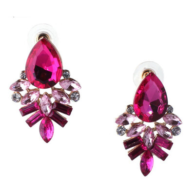 

NEW Women Fashion Style BlueBlackPink Earrings Handmade Rhinestone Sweet Stud Crystal Stud Earrings For Women Girl W3106