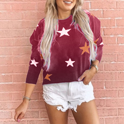 

Tailored Women Fall Fashion Tie-Dye Star Print Round Collar Long Sleeve Tops Blouse