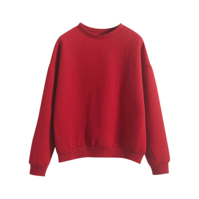 

Autumn Winter Women Hoodie Fashion Long Sleeve O-Neck Jumper Sweatshirt Solid Casual Loose Tops Boy Girl Student Coat