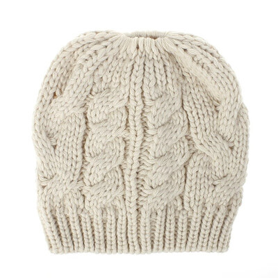 

Womens Girl Stretch Knit Hat Messy Bun Ponytail Beanie Holey Warm Hats Winter