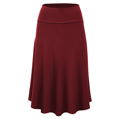 

Roseonmyhand Women Plus Size Solid Flare Hem High Waist Midi Skirt Sexy Uniform Pleated Skirt