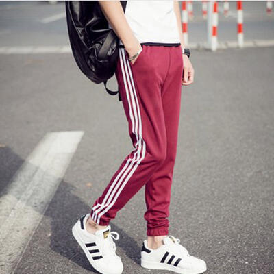 

Mens Sports Casual Loose Feet Fitness Striped Trousers Running Training Elastic Waist Pencil Pants