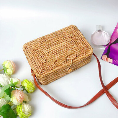 

Tailored Circle Handwoven Bali Rectangle Retro Rattan Straw Beach Bag Crossbody