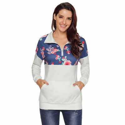 

womens sweatshirt lapel zipper long sleeve printed loose top
