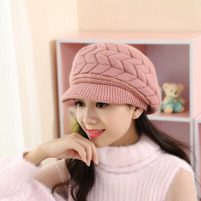 

Winter Hat Cap Peaked Visor Brim Fleece Slouchy Women Ladies Beanie Knitted Hats