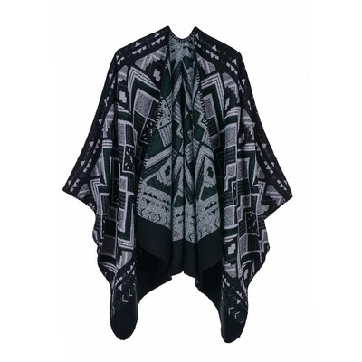 

Vintage Women Winter Poncho Geometric Print Scarf Thick Warm Shawl Pashmina Casual Cardigan Outerwear
