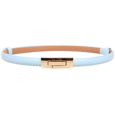 

Fashion Faux Leather Women Slim Belt Metal Buckle Solid Color Strap Waistband