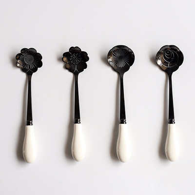 

STRUST 4pc set stainless steel porcelain Creative Flower coffee spoon set mini spoon set stirring spoon set