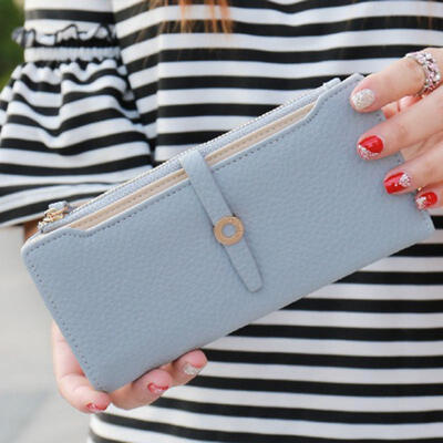 

Fashion PU Leather Folding Women Long Section Wallet Large Capacity Zipper Hasp Purse With Card Holder