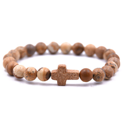 

Vintage Natural Stone Cross Charms Beads Bangles Bracelet