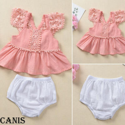 

New Baby Girls Kids Lace Clothes Sleeveless Top Dress Shorts 2Pcs Outfits Sets