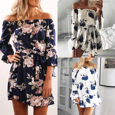 

Women Summer Boho Off Shoulder Evening Cocktail Party Beach Dresses Sundress