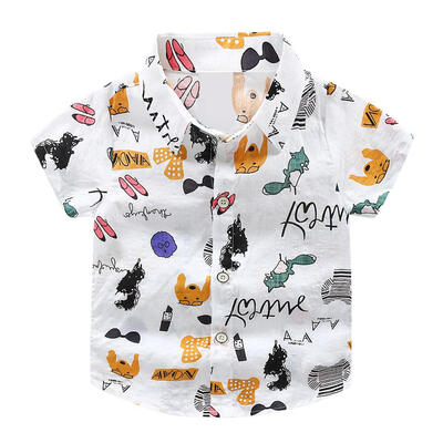 

Doodle Print Cartoon Short Sleeve Shirts Cotton Boys Tops Children T-shirt