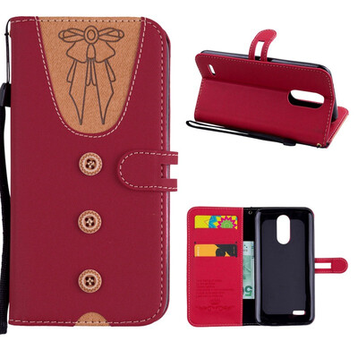 

MOONCASE LG K10 2017 stitching embossed womens leather case - red