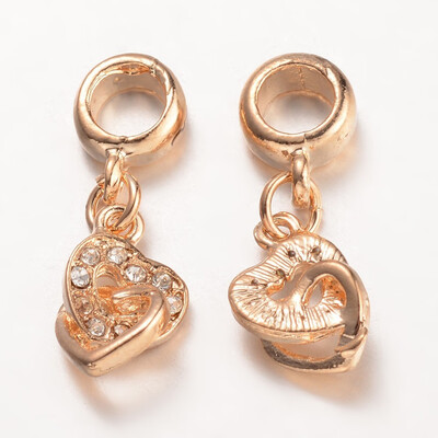 

Alloy European Rhinestone Dangle Beads Large Hole Pendants Heart to Heart Golden 27mm Hole 5mm Pendant 14x9x45mm