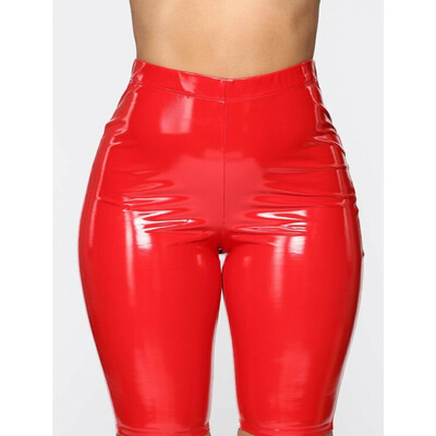 

Womens Sexy Shiny PU Leather Capri Shorts Bodycon High Waist Short Pants