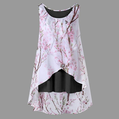 

New Women Chiffon Blouse Loose Vest Tank Top O-neck Sleeveless Floral Print Casual Tops Pullover