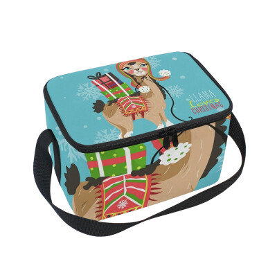 

ALAZA Lunch Box Insulated Lunch Bag Large Cooler Funny Card With Llama Tote Bag