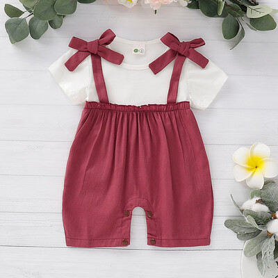 

Infant Baby Girls Short Sleeve Solid Print Ruffles Bow Jumpsuit Romper Clothes