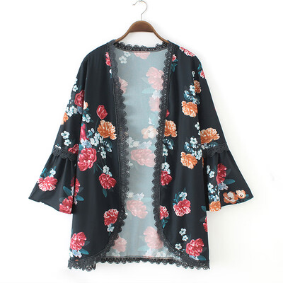 

New Women Casual Kimono Cardigan Floral Print Open Front Boho Loose Outerwear Beach Bikini Cover Up