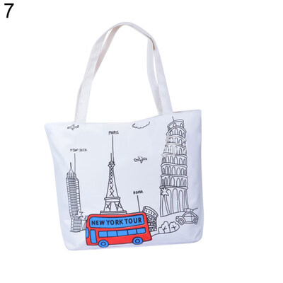 

Casual Cartoon Printed Women Canvas Shopping Travel Shoulder Bag Tote Handbag