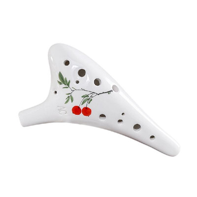 

12 Holes Round Head Ceramic Ocarina Alto C Hand Painted Musical Instrument with Lanyard Music Score Protective Bag For Music Lover
