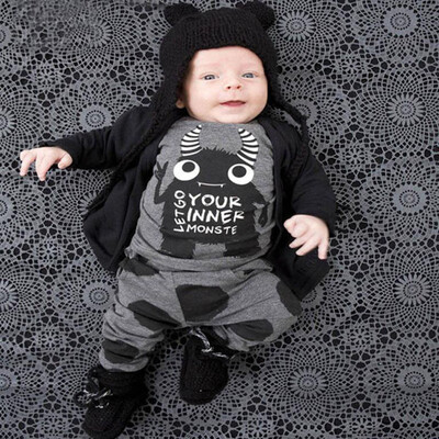 

1Set Summer Toddler Infant Kids Boys Monster Printed T-shirtPants Clothing