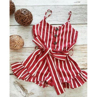 

NEW Toddler Baby Girls Clothes Strap Striped Romper Fashion Beach Chiffon Dress