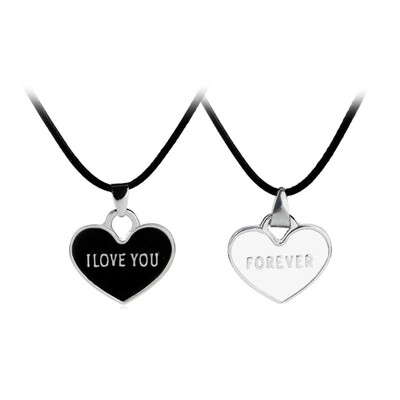 

2PcsSet I Love You Forever Letter Heart Pendant Couple Necklace Valentines Gift