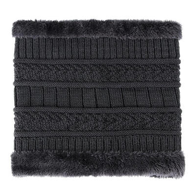 

Winter Outdoor Cycling Men Solid Color Fleece Lined Knitted O Ring Neck Scarf