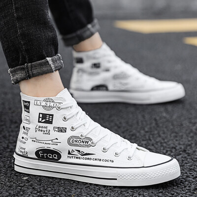 

Korean version graffiti high-top canvas shoes for men personality leisure autumn sneakers