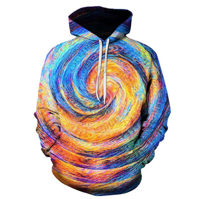

Toponeto Mens Creative Casual 3D Geometric Dizzy Print Long Sleeve Hooded Sweater Coat