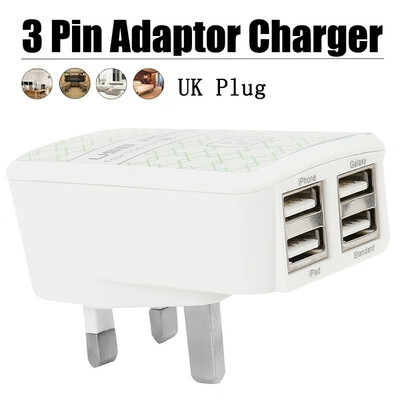 

Wall 3 Pin Plug Adaptor Charger with 4 USB Ports USB Travel Charger for Phones Tablets UK Plug