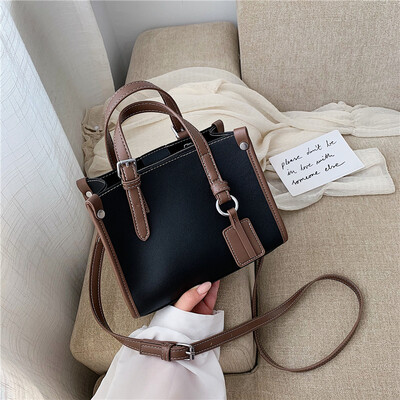 

Advanced sense of foreign style womens bag ins texture contrast bag new 2019 retro Joker handbag Messenger bag