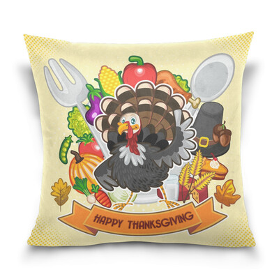 

ALAZA Thanksgiving Throw Pillow Cover 16 X 16 inch Cushion Cover with Thanksgiving Cartoon Turkey Printed Pillowcase