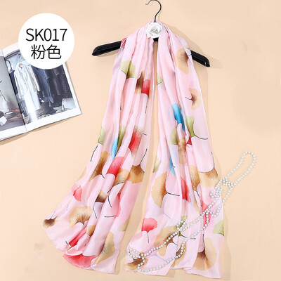 

New Ginkgo Leaf Silk Scarf Simulation Silk Print Sunscreen Dress Scarf Scarf Manufacturer Wholesale SK017