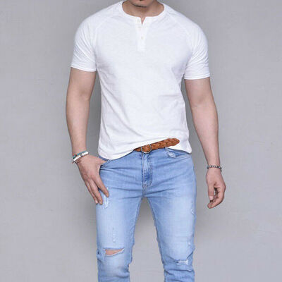 

New Mens Slim Fit T Shirt Short Sleeve Muscle Gym Crew Neck Plain Cotton Top Lot