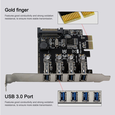 

Four Ports USB 30 Super Fast 5Gbps PCI-E Expansion Card PCI Express Adapter Converter Card Power Supply Module For Desktop PC wit
