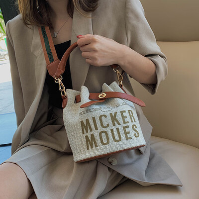 

Ins net red canvas small bag female 2019 new cartoon portable bucket bag casual broadband shoulder Messenger bag