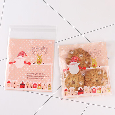 

100Pcs New Christmas Santa Claus Baking Package Biscuit Bag Candy Bag Cookie Bag Snowman Plastic Seal Bag Self-Adhesive Bag